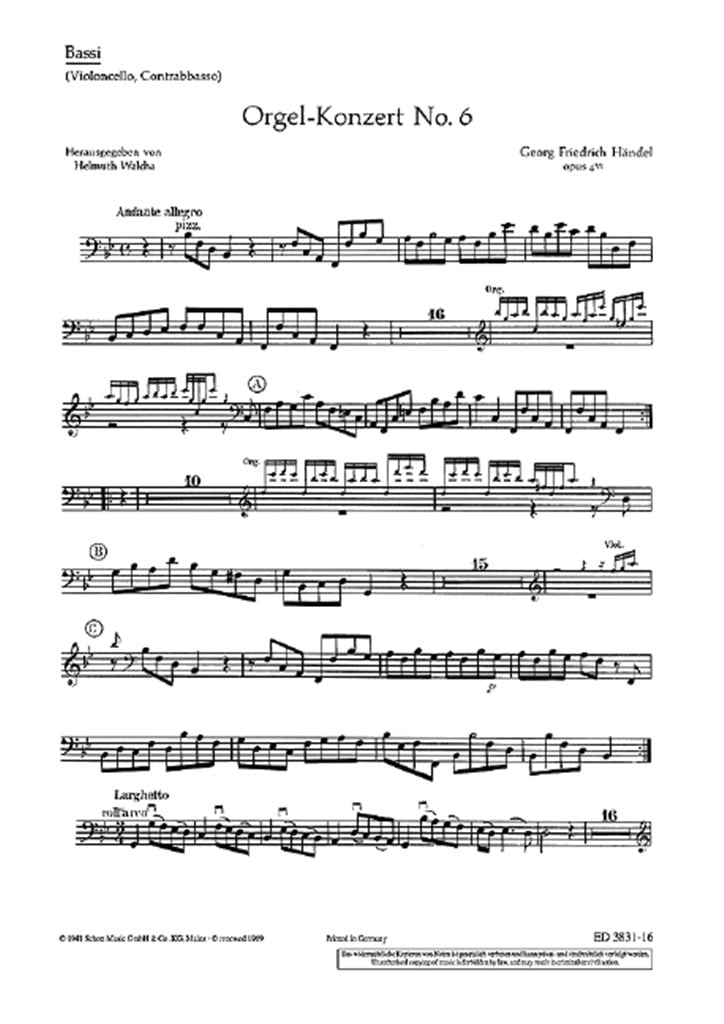 Orgel-Konzert Nr. 6 B-Dur op. 4/6 HWV 294